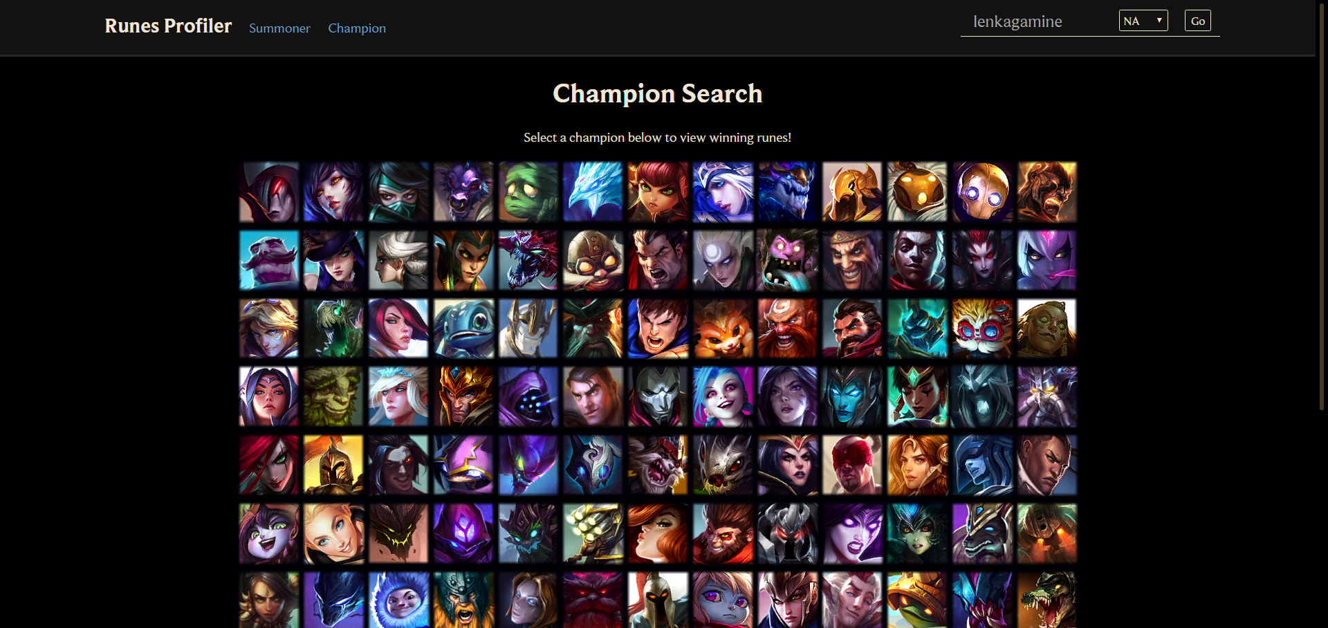 Champion select page